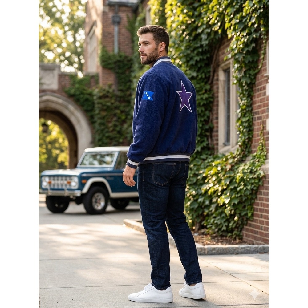 Vintage Pro Elite Dallas Cowboys Fleece Varsity Jacket Blue Mens Medium Made USA